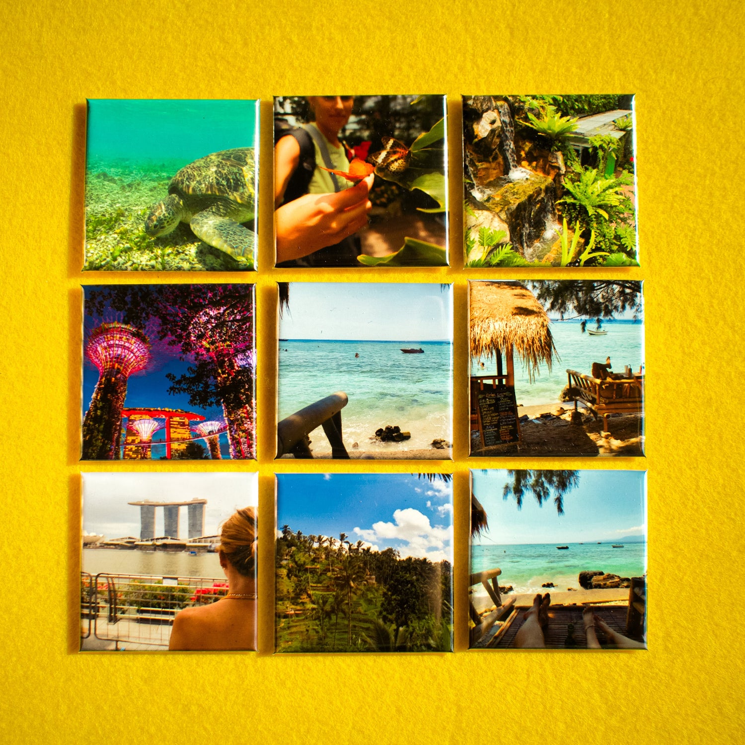 Set di 9 calamite foto personalizzate esposte in una confezione regalo – calamite su misura Fahrcara.