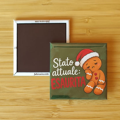 Calamita Stato attuale: esaurita, variante verde — Natale, Fahrcara — fronte stampato e retro magnetico affiancati.