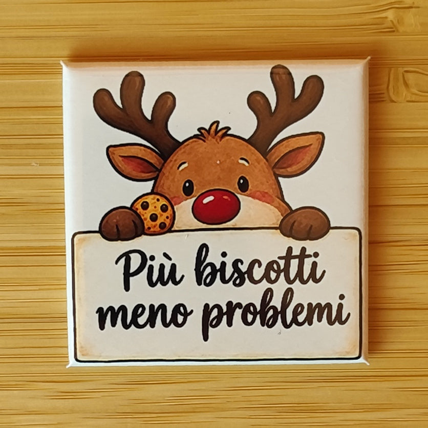 Calamita Più biscotti meno problemi, variante crema — Natale, Fahrcara — vista frontale della calamita.