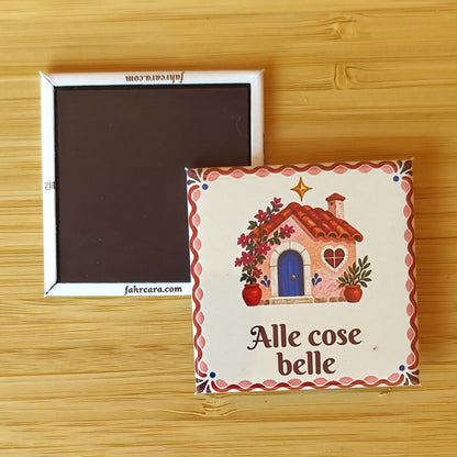 Alle cose belle — Calamita Carol — Carol collection, Fahrcara — fronte stampato e retro magnetico affiancati.